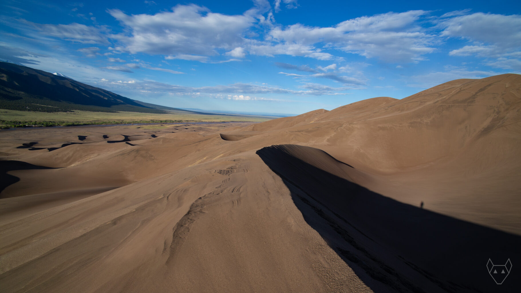 A lone figure in the sanddunes